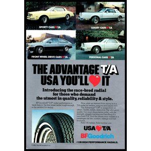 1980 BF Goodrich Race Bred Radial Tire Vintage Print Ad Sport and Luxury Car Art